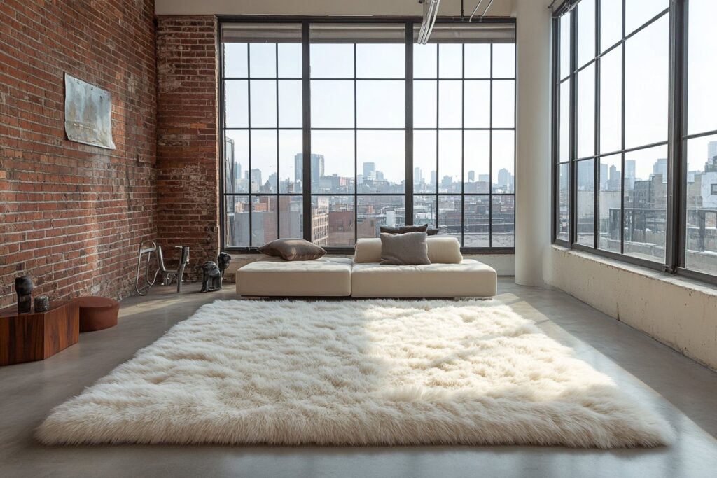 Tapis shaggy et style industriel : un contraste harmonieux